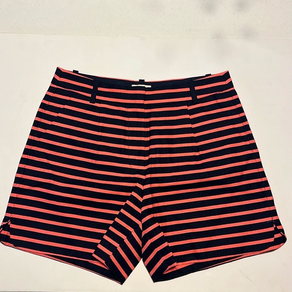 J.Crew Factory Striped Shorts Size 0 Navy Coral 100% Cotton